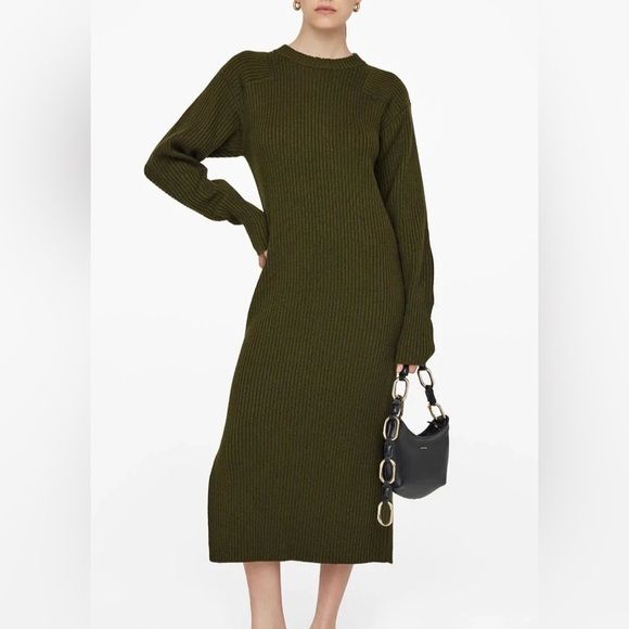 Anine Bing Aurora Sweater Dress Army Green - US M - Picture 4 of 9
